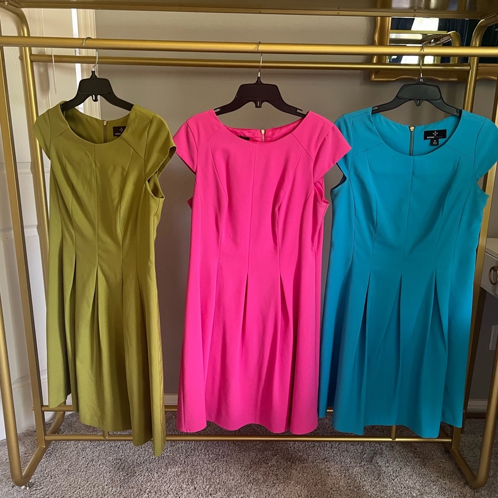 Bundle of 3 Midi Dresses - Olive, Fuchsia, and Teal